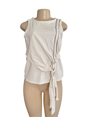 Women's White Knot-Detail Sleeveless Tank Top